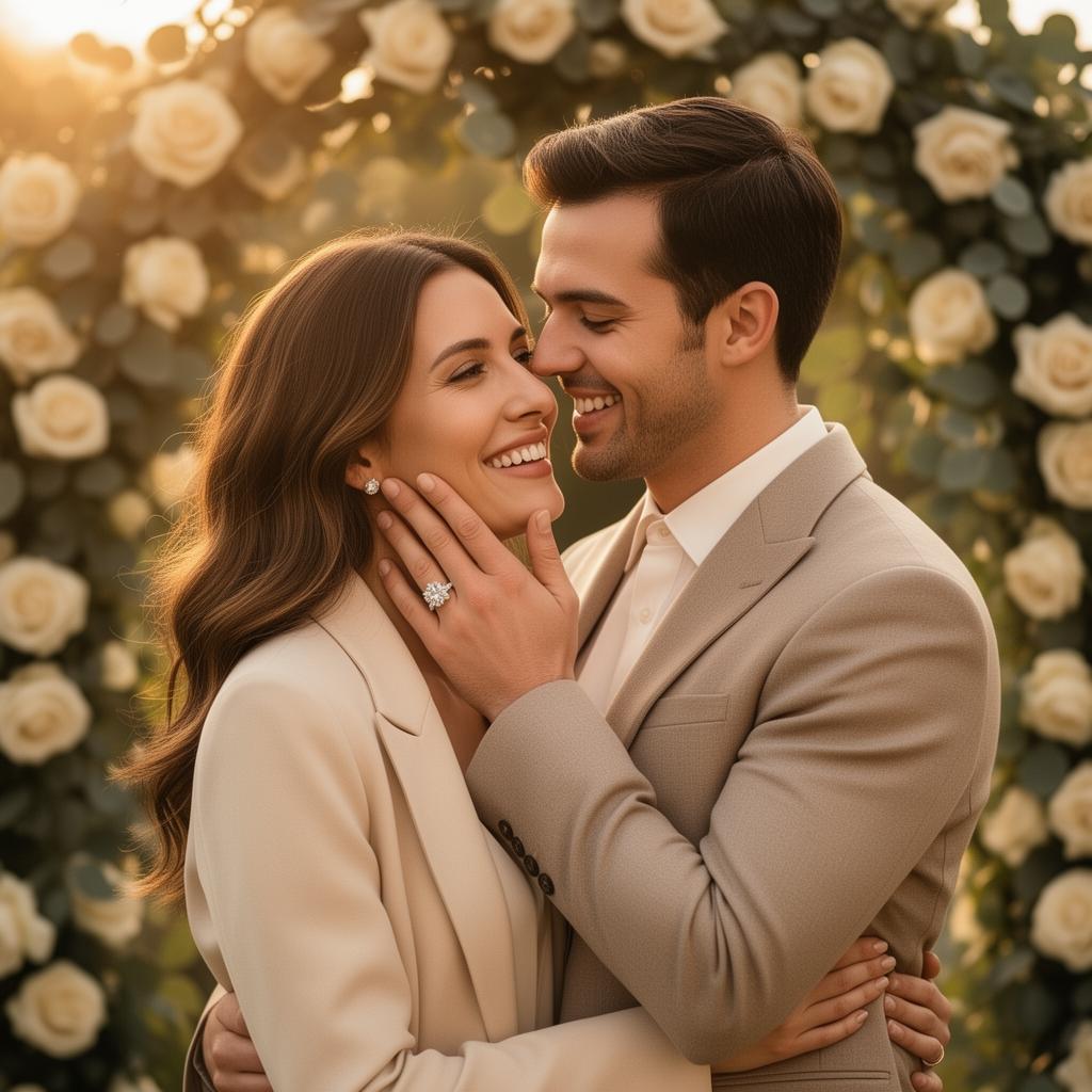 A newly engaged couple celebrating